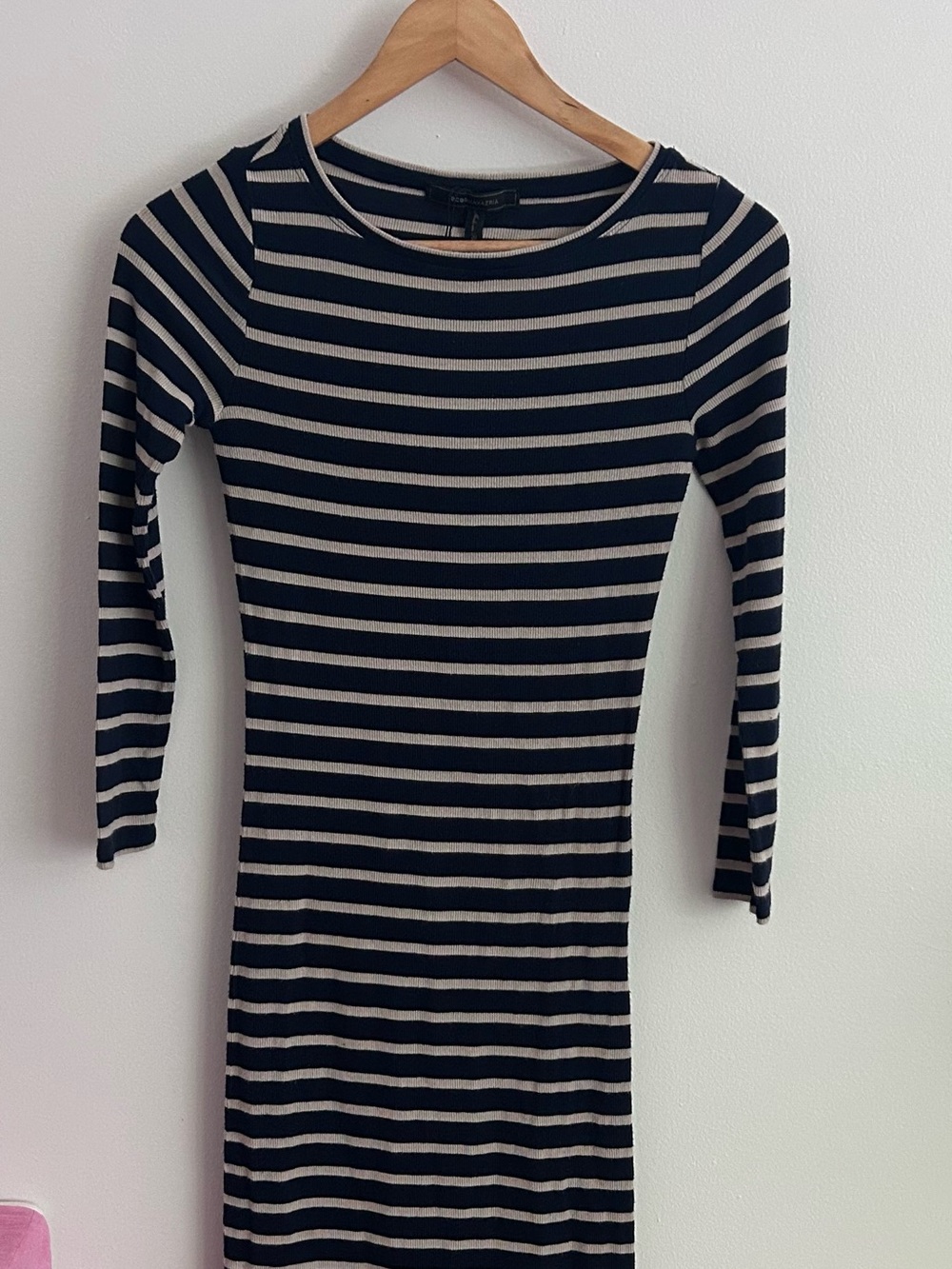 BCBGMaxAzria Black and Cream Striped Long Sleeve Bodycon Dress